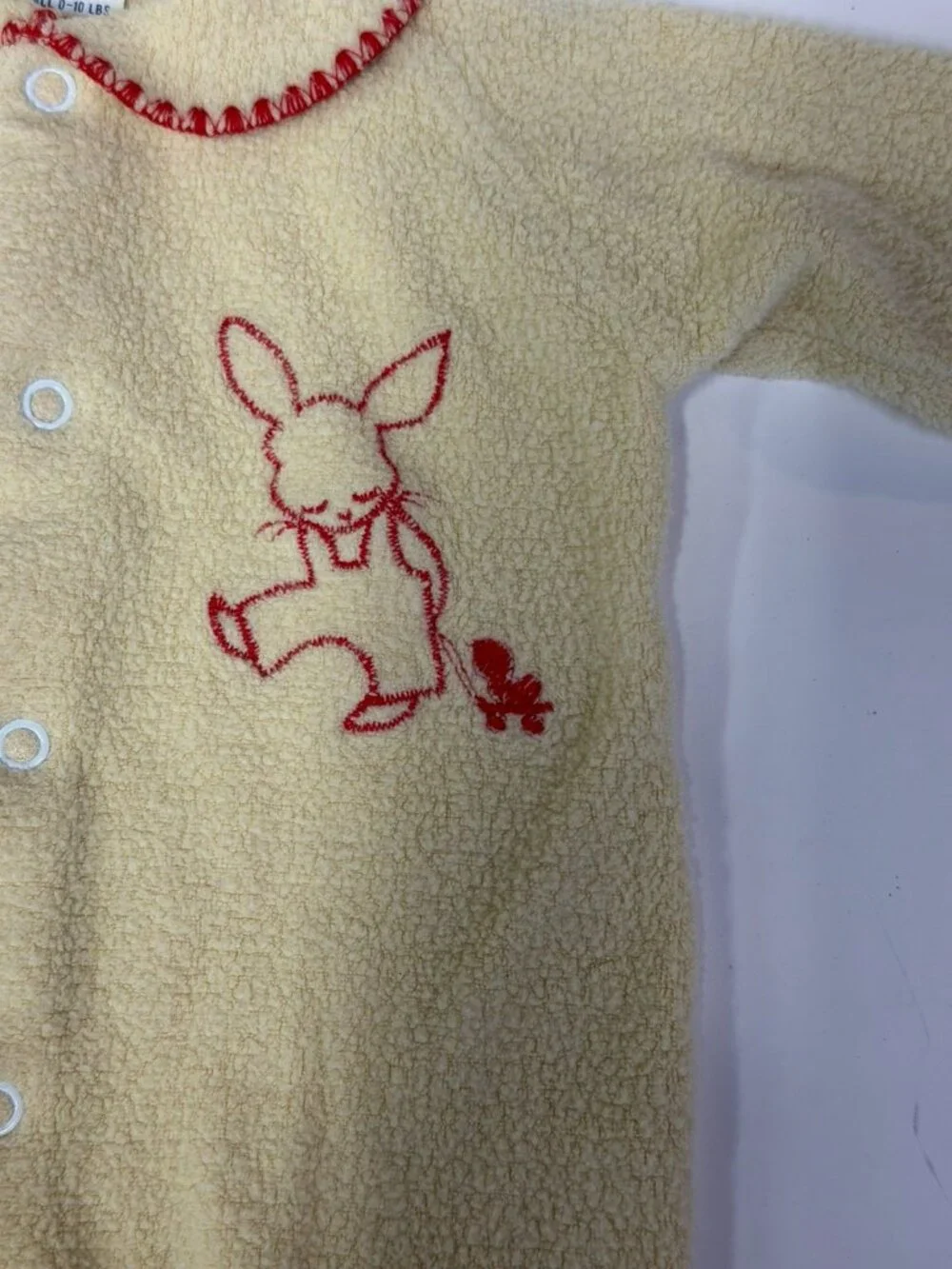 Vintage 1950s Trimfit Terry Cloth Sleeper Baby PJ 0-3M Yellow Embroidered Rabbit